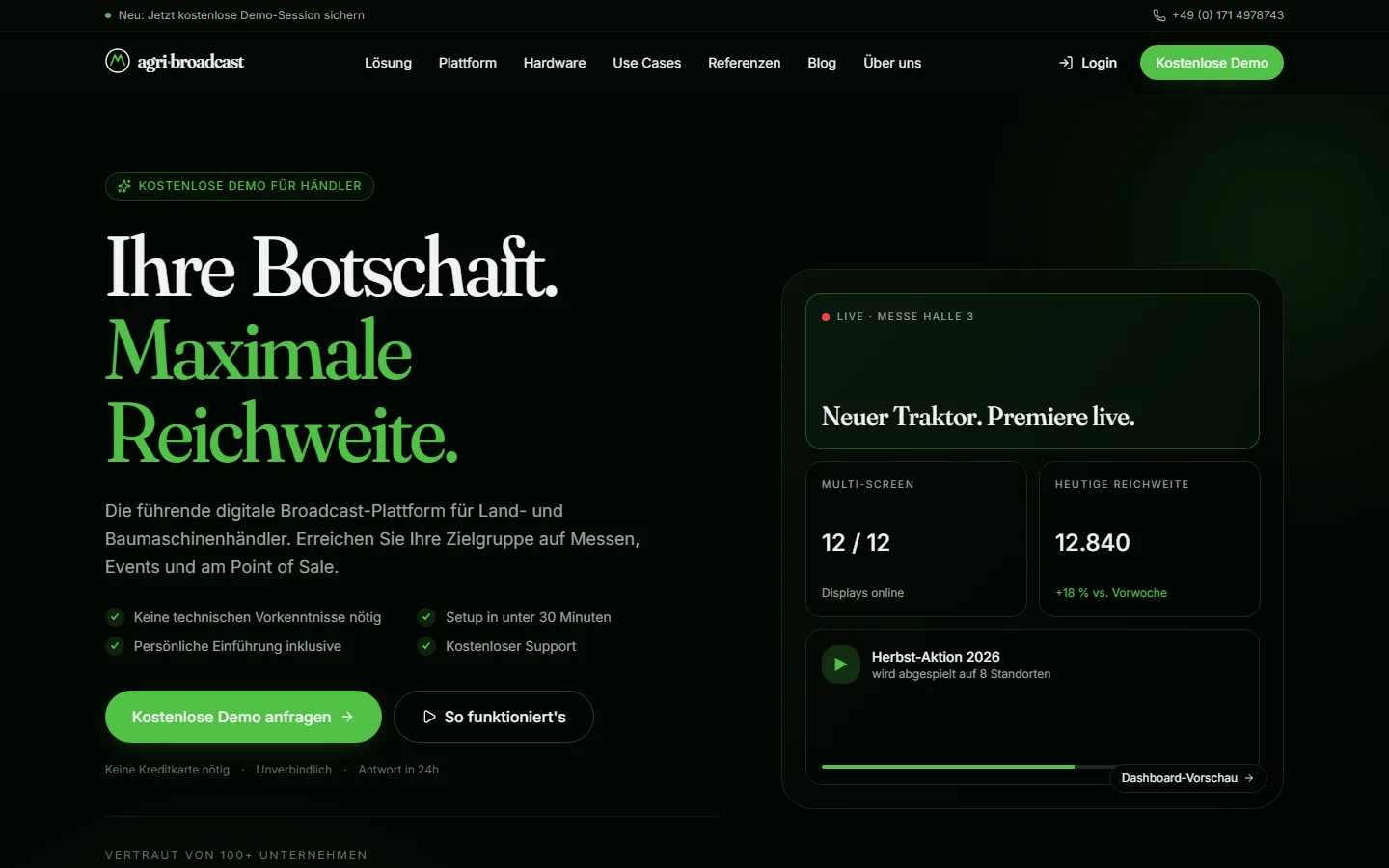 agri-broadcast Website als Beispiel einer betreuten Marke