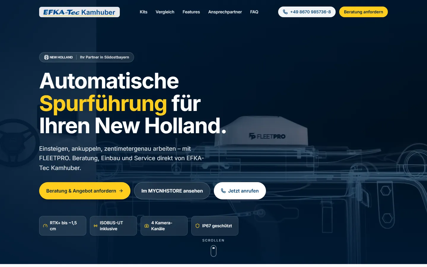 FleetPro Landingpage für Lenksysteme von EFKA-Tec