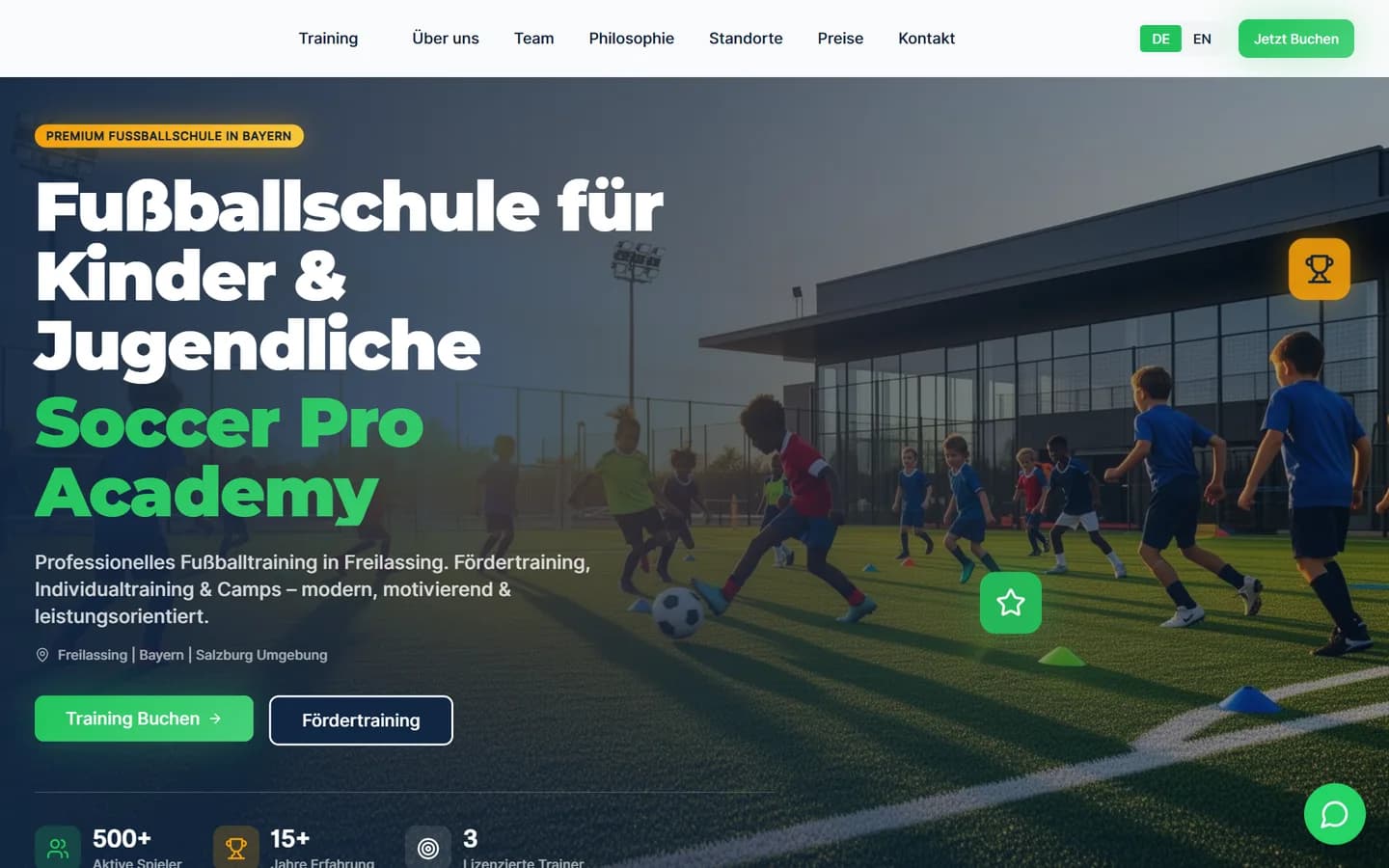 Entwurf der neuen Website einer Fußballschule