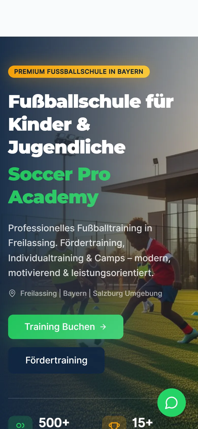 Entwurf der neuen Website einer Fußballschule, mobile Ansicht