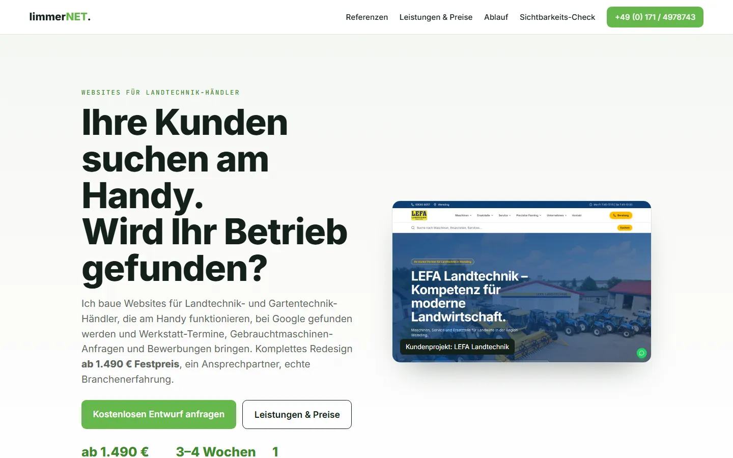 Kampagnen-Landingpage Landtechnik Bayern mit Sichtbarkeits-Check