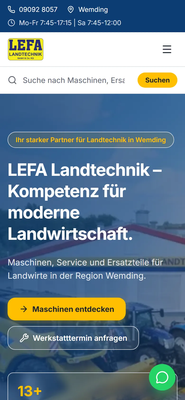 LEFA Landtechnik Website mit Produktübersicht, mobile Ansicht