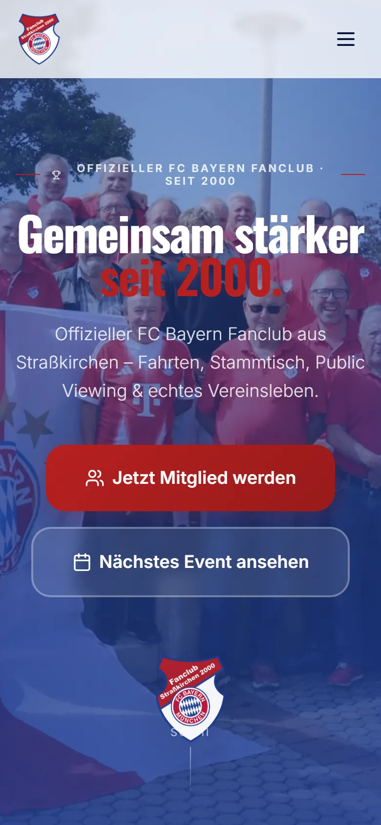 Website des FC Bayern Fanclub Straßkirchen 2000, mobile Ansicht