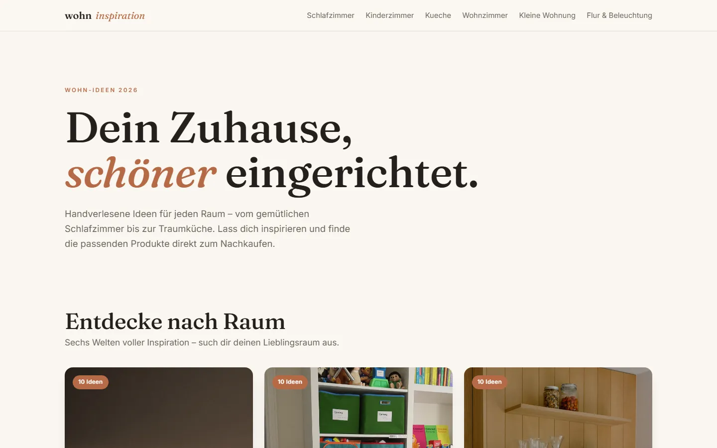 Inspirationsseite wohnen.limmernet.de mit Raumübersicht